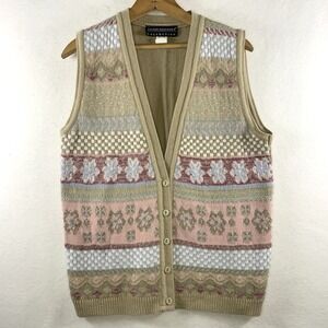 VTG Womens Fair Isle Cardigan Sweater Vest Medium Academia Cabin Cottage USA